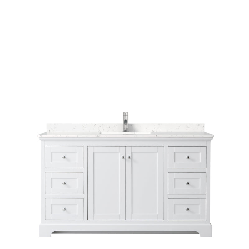 Wyndham Avery 60" Single Bathroom Vanity In White Light-Vein Carrara Cultured Marble Countertop Undermount Square Sink and No Mirror WCV232360SWHC2UNSMXX