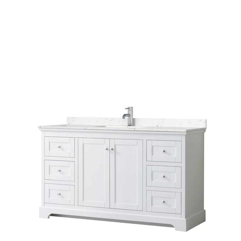 Wyndham Avery 60" Single Bathroom Vanity In White Light-Vein Carrara Cultured Marble Countertop Undermount Square Sink And No Mirror WCV232360SWHC2UNSMXX