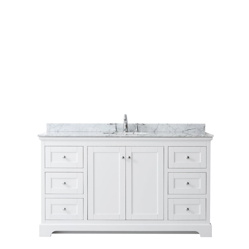 Wyndham Avery 60" Single Bathroom Vanity In White White Carrara Marble Countertop Undermount Oval Sink and No Mirror WCV232360SWHCMUNOMXX