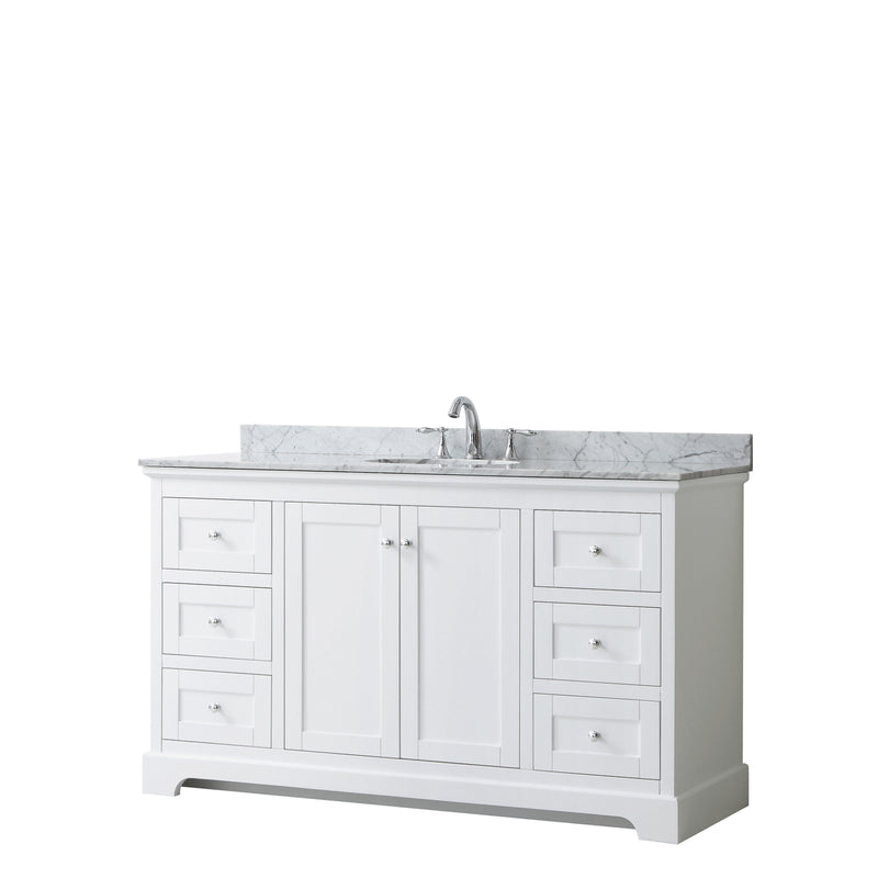 Wyndham Avery 60" Single Bathroom Vanity In White White Carrara Marble Countertop Undermount Oval Sink And No Mirror WCV232360SWHCMUNOMXX