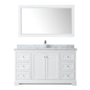 Wyndham Avery 60" Single Bathroom Vanity In White White Carrara Marble Countertop Undermount Square Sink and 58" Mirror WCV232360SWHCMUNSM58