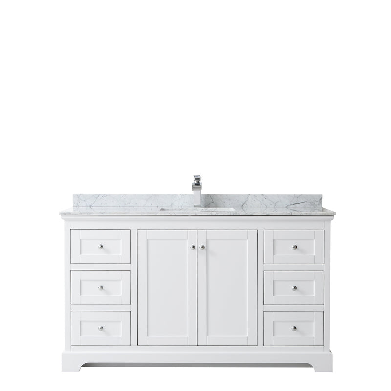 Wyndham Avery 60" Single Bathroom Vanity In White White Carrara Marble Countertop Undermount Square Sink and No Mirror WCV232360SWHCMUNSMXX