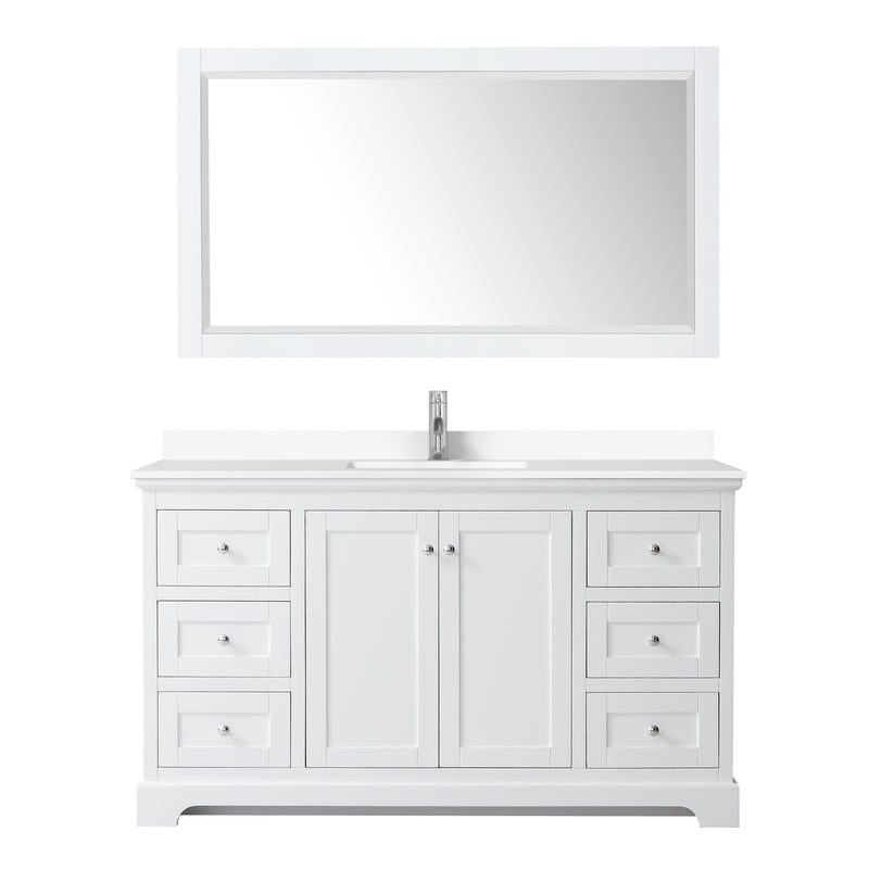 Wyndham Avery 60" Single Bathroom Vanity In White White Cultured Marble Countertop Undermount Square Sink and 58" Mirror WCV232360SWHWCUNSM58