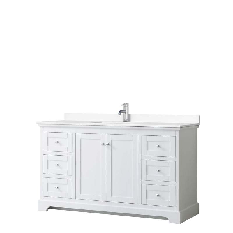 Wyndham Avery 60" Single Bathroom Vanity In White White Cultured Marble Countertop Undermount Square Sink And No Mirror WCV232360SWHWCUNSMXX