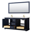 Wyndham Avery 72" Double Bathroom Vanity In Dark Blue Light-Vein Carrara Cultured Marble Countertop Undermount Square Sinks and 70" Mirror WCV232372DBLC2UNSM70