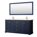 Wyndham Avery 72" Double Bathroom Vanity In Dark Blue Light-Vein Carrara Cultured Marble Countertop Undermount Square Sinks And 70" Mirror WCV232372DBLC2UNSM70