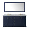 Wyndham Avery 72" Double Bathroom Vanity In Dark Blue White Carrara Marble Countertop Undermount Oval Sinks and 70" Mirror WCV232372DBLCMUNOM70