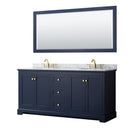 Wyndham Avery 72" Double Bathroom Vanity In Dark Blue White Carrara Marble Countertop Undermount Oval Sinks And 70" Mirror WCV232372DBLCMUNOM70