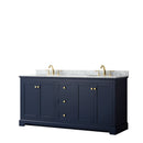 Wyndham Avery 72" Double Bathroom Vanity In Dark Blue White Carrara Marble Countertop Undermount Oval Sinks And No Mirror WCV232372DBLCMUNOMXX