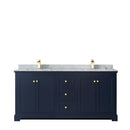 Wyndham Avery 72" Double Bathroom Vanity In Dark Blue White Carrara Marble Countertop Undermount Square Sinks and No Mirror WCV232372DBLCMUNSMXX