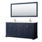 Wyndham Avery 72" Double Bathroom Vanity In Dark Blue White Cultured Marble Countertop Undermount Square Sinks And 70" Mirror WCV232372DBLWCUNSM70