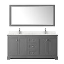 Wyndham Avery 72" Double Bathroom Vanity In Dark Gray Light-Vein Carrara Cultured Marble Countertop Undermount Square Sinks and 70" Mirror WCV232372DKGC2UNSM70