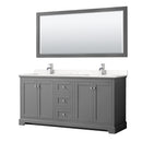 Wyndham Avery 72" Double Bathroom Vanity In Dark Gray Light-Vein Carrara Cultured Marble Countertop Undermount Square Sinks And 70" Mirror WCV232372DKGC2UNSM70