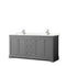 Wyndham Avery 72" Double Bathroom Vanity In Dark Gray Light-Vein Carrara Cultured Marble Countertop Undermount Square Sinks And No Mirror WCV232372DKGC2UNSMXX