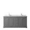 Wyndham Avery 72" Double Bathroom Vanity In Dark Gray White Carrara Marble Countertop Undermount Square Sinks and No Mirror WCV232372DKGCMUNSMXX