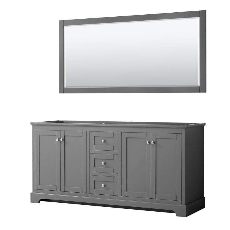 Wyndham Avery 72" Double Bathroom Vanity In Dark Gray No Countertop No Sinks And 70" Mirror WCV232372DKGCXSXXM70