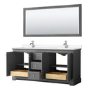 Wyndham Avery 72" Double Bathroom Vanity In Dark Gray White Cultured Marble Countertop Undermount Square Sinks and 70" Mirror WCV232372DKGWCUNSM70