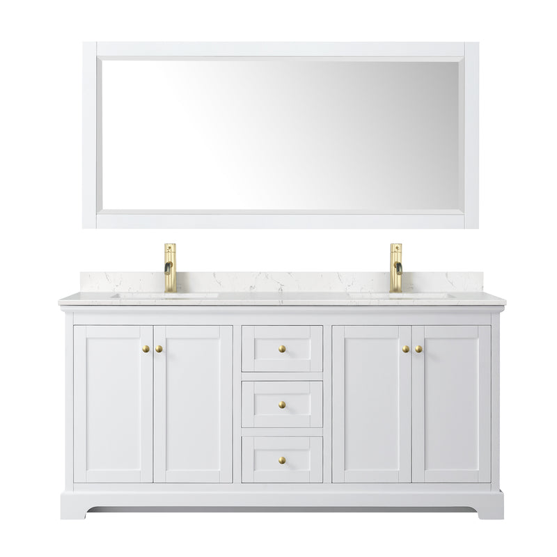 Wyndham Avery 72" Double Bathroom Vanity In White Light-Vein Carrara Cultured Marble Countertop Undermount Square Sinks Brushed Gold Trims and No Mirror WCV232372DWGC2UNSMXX