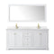 Wyndham Avery 72" Double Bathroom Vanity In White Light-Vein Carrara Cultured Marble Countertop Undermount Square Sinks Brushed Gold Trims and 70" Mirror WCV232372DWGC2UNSM70