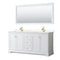 Wyndham Avery 72" Double Bathroom Vanity In White Light-Vein Carrara Cultured Marble Countertop Undermount Square Sinks Brushed Gold Trims And 70" Mirror WCV232372DWGC2UNSM70