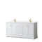 Wyndham Avery 72" Double Bathroom Vanity In White Light-Vein Carrara Cultured Marble Countertop Undermount Square Sinks Brushed Gold Trims And No Mirror WCV232372DWGC2UNSMXX