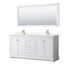 Wyndham Avery 72" Double Bathroom Vanity In White White Cultured Marble Countertop Undermount Square Sinks Brushed Gold Trims And 70" Mirror WCV232372DWGWCUNSM70