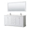 Wyndham Avery 72" Double Bathroom Vanity In White Light-Vein Carrara Cultured Marble Countertop Undermount Square Sinks And 70" Mirror WCV232372DWHC2UNSM70