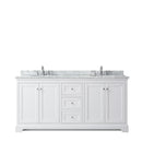 Wyndham Avery 72" Double Bathroom Vanity In White White Carrara Marble Countertop Undermount Oval Sinks and No Mirror WCV232372DWHCMUNOMXX