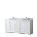 Wyndham Avery 72" Double Bathroom Vanity In White White Carrara Marble Countertop Undermount Oval Sinks And No Mirror WCV232372DWHCMUNOMXX