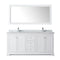 Wyndham Avery 72" Double Bathroom Vanity In White White Carrara Marble Countertop Undermount Square Sinks and 70" Mirror WCV232372DWHCMUNSM70