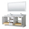 Wyndham Avery 72" Double Bathroom Vanity In White White Carrara Marble Countertop Undermount Square Sinks and 70" Mirror WCV232372DWHCMUNSM70