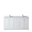 Wyndham Avery 72" Double Bathroom Vanity In White White Carrara Marble Countertop Undermount Square Sinks and No Mirror WCV232372DWHCMUNSMXX