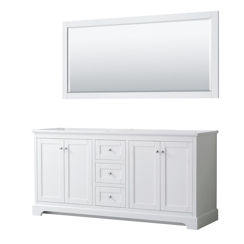 Wyndham Avery 72" Double Bathroom Vanity In White No Countertop No Sinks And 70" Mirror WCV232372DWHCXSXXM70