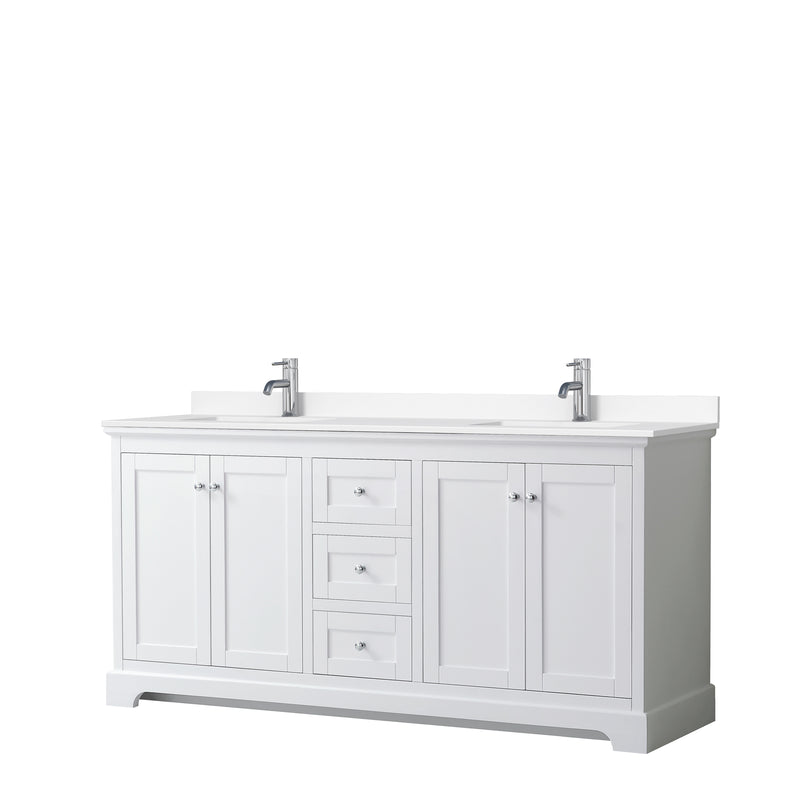 Wyndham Avery 72" Double Bathroom Vanity In White White Cultured Marble Countertop Undermount Square Sinks And No Mirror WCV232372DWHWCUNSMXX