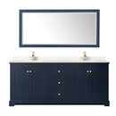 Wyndham Avery 80" Double Bathroom Vanity In Dark Blue Light-Vein Carrara Cultured Marble Countertop Undermount Square Sinks and No Mirror WCV232380DBLC2UNSMXX