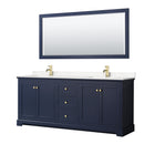 Wyndham Avery 80" Double Bathroom Vanity In Dark Blue Light-Vein Carrara Cultured Marble Countertop Undermount Square Sinks And 70" Mirror WCV232380DBLC2UNSM70