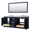 Wyndham Avery 80" Double Bathroom Vanity In Dark Blue White Carrara Marble Countertop Undermount Oval Sinks and 70" Mirror WCV232380DBLCMUNOM70