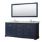 Wyndham Avery 80" Double Bathroom Vanity In Dark Blue White Carrara Marble Countertop Undermount Oval Sinks And 70" Mirror WCV232380DBLCMUNOM70