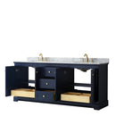 Wyndham Avery 80" Double Bathroom Vanity In Dark Blue White Carrara Marble Countertop Undermount Oval Sinks and No Mirror WCV232380DBLCMUNOMXX