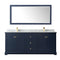 Wyndham Avery 80" Double Bathroom Vanity In Dark Blue White Carrara Marble Countertop Undermount Square Sinks and 70" Mirror WCV232380DBLCMUNSM70