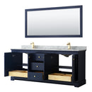 Wyndham Avery 80" Double Bathroom Vanity In Dark Blue White Carrara Marble Countertop Undermount Square Sinks and 70" Mirror WCV232380DBLCMUNSM70