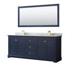 Wyndham Avery 80" Double Bathroom Vanity In Dark Blue White Carrara Marble Countertop Undermount Square Sinks And 70" Mirror WCV232380DBLCMUNSM70