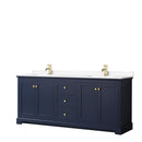 Wyndham Avery 80" Double Bathroom Vanity In Dark Blue White Cultured Marble Countertop Undermount Square Sinks And No Mirror WCV232380DBLWCUNSMXX