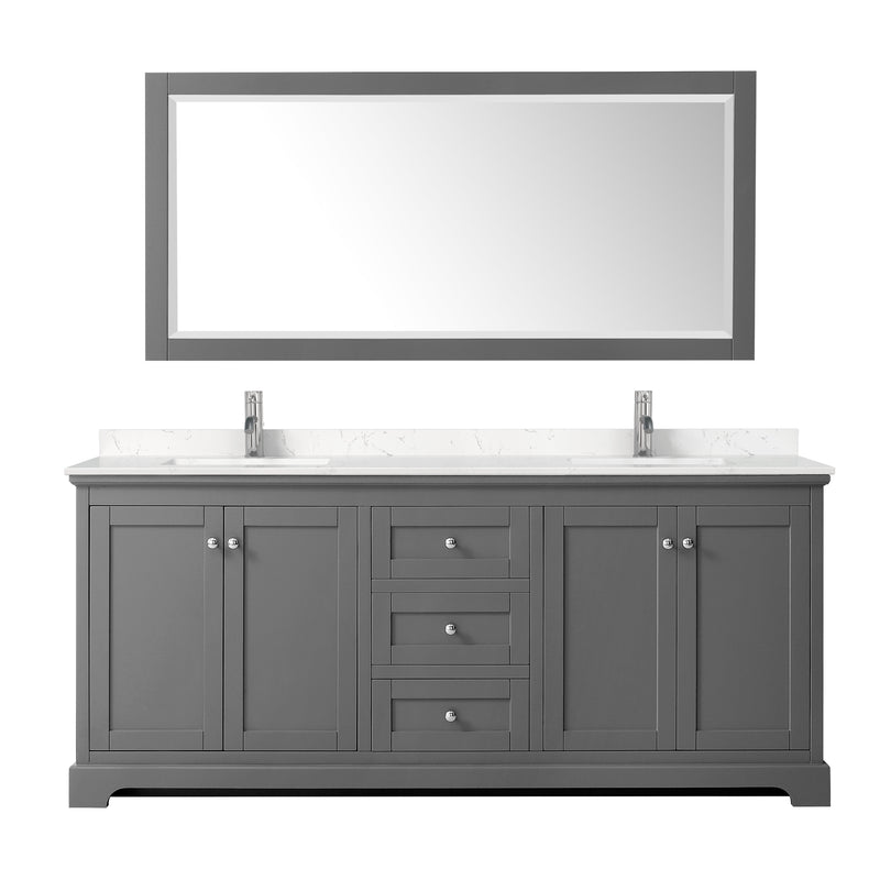 Wyndham Avery 80" Double Bathroom Vanity In Dark Gray Light-Vein Carrara Cultured Marble Countertop Undermount Square Sinks and No Mirror WCV232380DKGC2UNSMXX