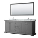 Wyndham Avery 80" Double Bathroom Vanity In Dark Gray White Carrara Marble Countertop Undermount Oval Sinks And 70" Mirror WCV232380DKGCMUNOM70