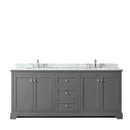 Wyndham Avery 80" Double Bathroom Vanity In Dark Gray White Carrara Marble Countertop Undermount Oval Sinks and No Mirror WCV232380DKGCMUNOMXX