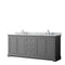 Wyndham Avery 80" Double Bathroom Vanity In Dark Gray White Carrara Marble Countertop Undermount Oval Sinks And No Mirror WCV232380DKGCMUNOMXX