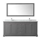 Wyndham Avery 80" Double Bathroom Vanity In Dark Gray White Carrara Marble Countertop Undermount Square Sinks and 70" Mirror WCV232380DKGCMUNSM70