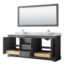 Wyndham Avery 80" Double Bathroom Vanity In Dark Gray White Carrara Marble Countertop Undermount Square Sinks and 70" Mirror WCV232380DKGCMUNSM70