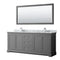 Wyndham Avery 80" Double Bathroom Vanity In Dark Gray White Carrara Marble Countertop Undermount Square Sinks And 70" Mirror WCV232380DKGCMUNSM70